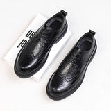 Men Korea Leather Platform Oxfords Slip On Thick Tottom For Male Derby Shoes Casual Loafers Mens Square Toe Formal Dress Shoes