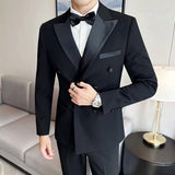 Men's Double-breasted Suit Jackets Slim Fit Luxury Evening Dresses Blazer Formal Wedding Prom Black Elegant Man Suit Coat