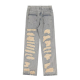 Y2K Hole Distressed Embroidery Baggy Denim Trousers Unisex Straight Hip Hop Loose Jeans Ripped Casual Men's Cargo Panrs Oversize