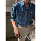 Harajuku Fashion Casual Wash To Do Old Denim Shirt Men Spring Y2k Korean Version Loose High-Grade Long-Sleeved Cargo Shirt Trend