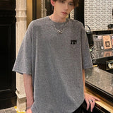 New Summer Stylish Bright TShirt Men Tops Shiny Loose Short Sleeve T-shirt High Street Aesthetic Harajuku Women Tshirt