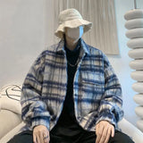 Vintage Woolen Jacket Men Autumn and Winter New Ins Loose Casual Lapel Pockets Single Breasted Couple Plaid Woolen Coat