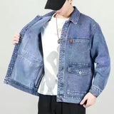 Denim Jackets Man Gray Jeans Coat for Men Wide Shoulders with Print Cargo Original Outwear Designer Loose of Fabric G Joker Y2k