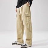 Spring Autumn New Fashion Solid Casual Men's Clothing Elastic Waist Drawstring Pockets Pleated Loose American Style Cargo Pants