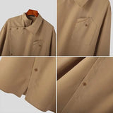 Tops Korean Style New Men's Diagonal Placket Solid Simple All-matcg Blouse Fashion Casual Long Sleeved Shirts S-5XL