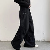 Men Pants Darkwear Pleats Loose Wide Leg Trousers Trend Solid Color New Autumn Fashion Pocket Male Japanese