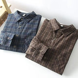 Men's Clothing Autumn Japanese Style Vintage Casual Plaid Button Up Shirt Trendy Simple Long Sleeve Loose Tops Camisas De Hombre