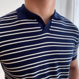 Mature Men Clothing Summer New V-neck Striped Polo Shirt for Men Short Sleeve Trend Simple Fashion Lapel T-shirt Polo Shirts