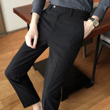 Spring Autumn Men Pinstripe Suit Pants Korean Style Solid Business Casual Work Trousers Fit Slim Black Beige