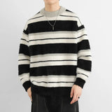 Autumn Winter Men Sweaters Contrast Wide Stripe Casual Knitwear Pullovers Clothes Long Sleeve Warm Knit Jumper Male