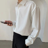 New Korean Fashion Autumn Shirts Men Business Casual Neat Capable Hipster Street England Style Elegant Stripe Clothes Top