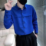 KPOP Fashion Style Harajuku Slim Fit Tops Loose All Match Casual Shirt Outerwear Stand Collar Solid Button Long Sleeve Blusa