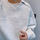 Y2k Spring Autumn Fashion Loose Couple Off Shoulder Steel Print Hoodie Raised Letters Zipper Round Neck Hoodie Ins Men Women Top