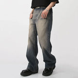 Men's Wear New Spring Vintage Male Washed Jeans High Waist Front Pocket Loose Straight Wide Leg Pants Fashion