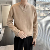 Autumn Winter Fashion Harajuku Knitwear Sweaters Men Casual All Match Undershirt Solid Long Sleeve Knitting Tops Solid Pullover