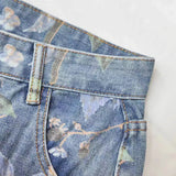 Mens Fashion Printed Jeans Spring Floral Denim Mopping Trousers Korean Style High Street Loose Hip Hop Wide-leg Jean Pants