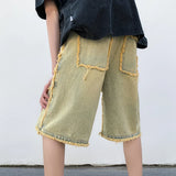 American High Street Men's Wide Leg Denim Shorts Summer New Fashion Casual Baggy Short Jeans Male Chic Burrs Clothes