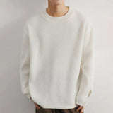 Mens Casual Simple Solid Color Sweater Genderless British Style Autumn Winter Round Neck Warm Fashion Versatile Sweater Unisex