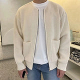 Autumn Winter Solid Color Simple Cardigan Coat Hombre Round Neck Zipper Pocket All-match Knitted Top Male Outwear Female Clothes