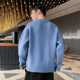 Man Clothes Pullovers Round Collar Knitted Sweaters for Men Solid Color Plain Green Crewneck Cotton Thick Winter Elegant Baggy S