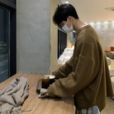 Men's Clothing Thickening Mohair Sweater Winter Loose Korean Style Vintage Kintted Sweater Round Collar Pullover