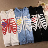 Y2K Pullover Skeleton Hoodies Men Women Gothic Zip Up Oversized Sweatshirt Ladies Retro Harajuku Hooded Jacket Streetwear