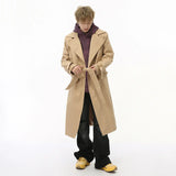 Double Breasted Men's Trench Belt Solid Color Long Menwear Korean Style Overknee Male Windbreakers New Simple