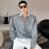 Korean Style Men's Stripe Shirts Contrast Color Lapel Male Long Sleeve Shirt Casual Spring Single Breasted Menwear