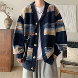 Men's Clothing Luxury Knit V Collar Patchwork Cardigan Sweater Coat Long Sleeve Korean Popular Leisure Oversized Knitwear M-3XL