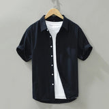 Summer New Short Sleeve Shirt for Men Pure Cotton Turn-down Collar  Button Down Shirts Male Solid Casual Korean Clothes