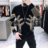 Stylish Printed O-Neck Spliced All-match Korean Sweater Men Clothing Autumn New Oversized Casual Pullovers Loose Warm Tops