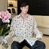 Korean Style Men's Shirt Butterfly Printing Tassel Design Loose Long Sleeve Lapel Single Breasted Fashion Male Top