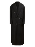 Autumn Winter Extra Long Black Oversized Thick Warm Soft Wool & Blends Coat Men Double Breasted Korean Fashion