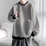 Long Sleeved T-shirt Men's Hong Kong Style Trend Ins Loose T-shirt Striped Sweatshirt Base Shirt Men's Top Coat