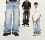 Brand Baggy Wide Leg Boyfriend Jeans Unisex Vintage Washed Blue Denim Trousers Male Pants Plus Size