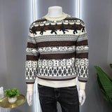 Autumn Winter New Fashion Round Neck Long Sleeve Printing Pullovers Men's Clothing Casual All-match Contrast Color Knitting Tops