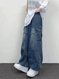 Autumn Harajuku Fashion retro High Street hiphop Pants Straight Wide Leg Pants Women Casual Loose Big Pockets Cargo Jeans