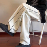 Y2K Side Striped Sweatpants High Street Wide Leg Straight Casual Pants Unisex Men trousers Sport Elastic Waist Drawstring Pants