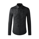 Elegant Men's Shirts Geometric Metal Stone Beads Sewing Tops Long Sleeve Light Design Single Breasted High Quality