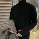 Turtleneck Men's T-shirts Long Sleeve Solid Color Pullover Slim Fleece Male Tees  Winter Korean Trendy Style