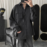 Spring Autumn New Fashion Turn-down Collar Long Sleeve Striped Blouse Men's Clothing Pockets Button Japanese Style Trend Shirts