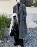 Autumn Winter Long Gray Oversized Thickened Warm Soft Wool & Blends Coat Men Double Breasted Korean Fashion