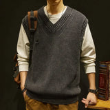 Solid Color Men's Clothing Waistcoat Sleeveless V Neck Plain Knit Sweater Male Vest Business Aesthetic Meme Mode Y2k Vintage Fun