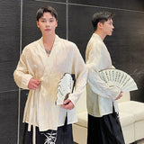 Chinese Style V-neck Shirts Spring Male Printing Vintage Tops Long Sleeve Lace-up Men's Wear New Stylish Tops