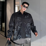 Graffiti Design Men's Shirt Korean Style Male Long Sleeve Turn-down Collar Casual Tops Autumn New Trendy Shirts