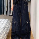 Spring and Autumn Street Trendy Straight Tube Multi Pocket Work Clothes Jeans for Couples Loose Retro Casual Pants y2k