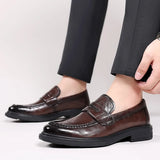 Italian High-end Leather Slip-on Shoes Mens Business Dress Square Toe British Slip-On Formal Casual Loafer Oxford Shoes Wedding