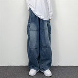 Vintage Y2K Streetwear Baggy Cargo Jeans High Waisted Straight Wide Leg Pants Fashion Loose Denim Trousers New Washed Jeans