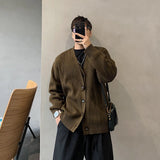 Autumn Men's Luxury Knitted Solid Color Buttons Cardigan Sweater Long Sleeve Casual Streetwear Loose Stylish Leisure Coat