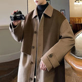 Mens Trench Coat Contrast Business Casual Cape Coat Autumn Streetwear Fashion Korean Commuter Long Coat Men'S Clothing